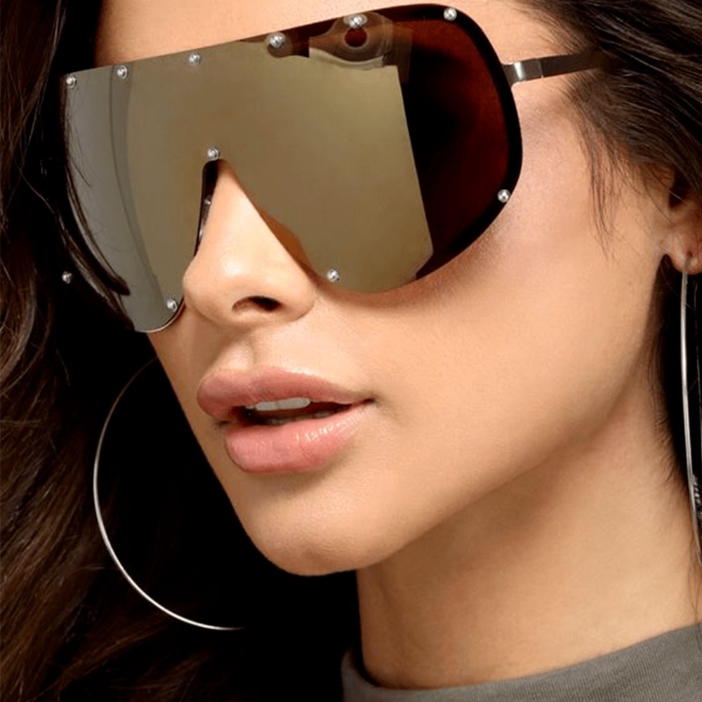 Brown Oversized Shield Women Sunglasses Polarized